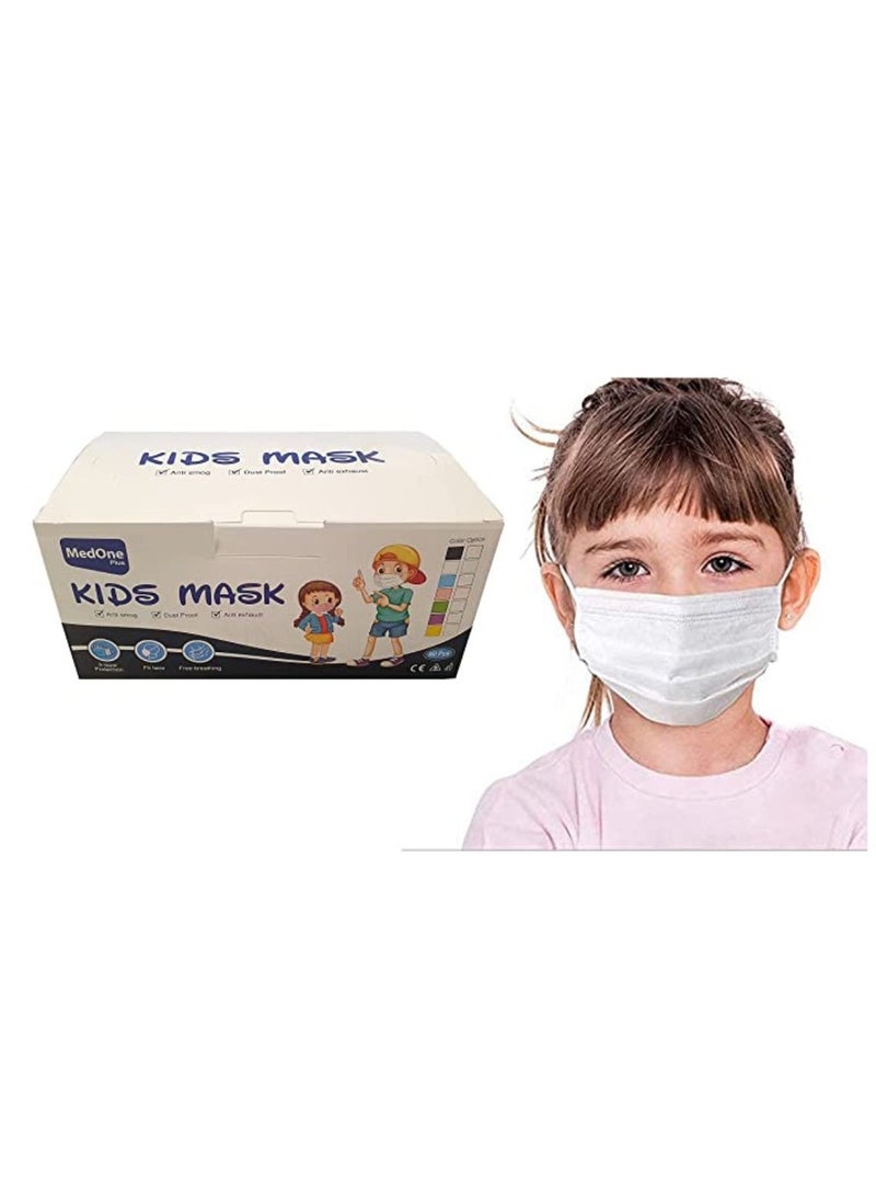 MedOne Pack Of 50 Pieces Kids Face Mask Individually Wrapped 3 Layer Disposable Face Mask For Kids White  - Image 2