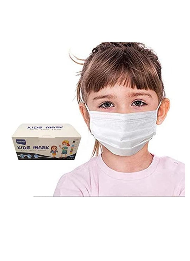 MedOne Pack Of 50 Pieces Kids Face Mask Individually Wrapped 3 Layer Disposable Face Mask For Kids White  - Image 1
