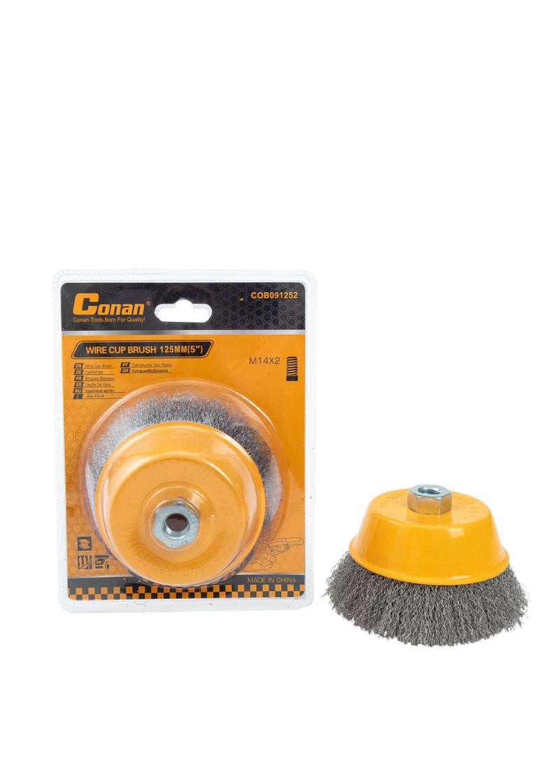 Conan Wire Cup Brush 125mm (5”) – M14x2 Thread – Heavy-Duty Metal Surface Cleaner – COB091252 - Image 1