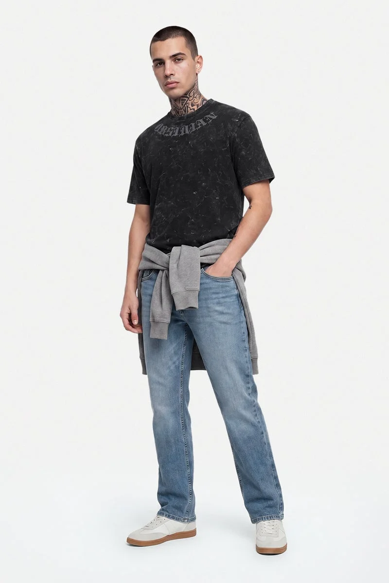 SNITCH Black Graphic Half Sleeve Oversized Streetwear T-Shirt