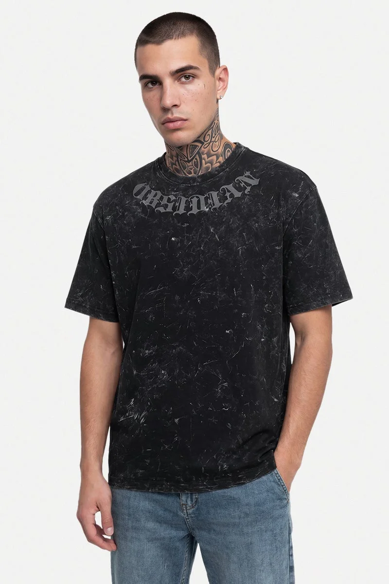 SNITCH Black Graphic Half Sleeve Oversized Streetwear T-Shirt