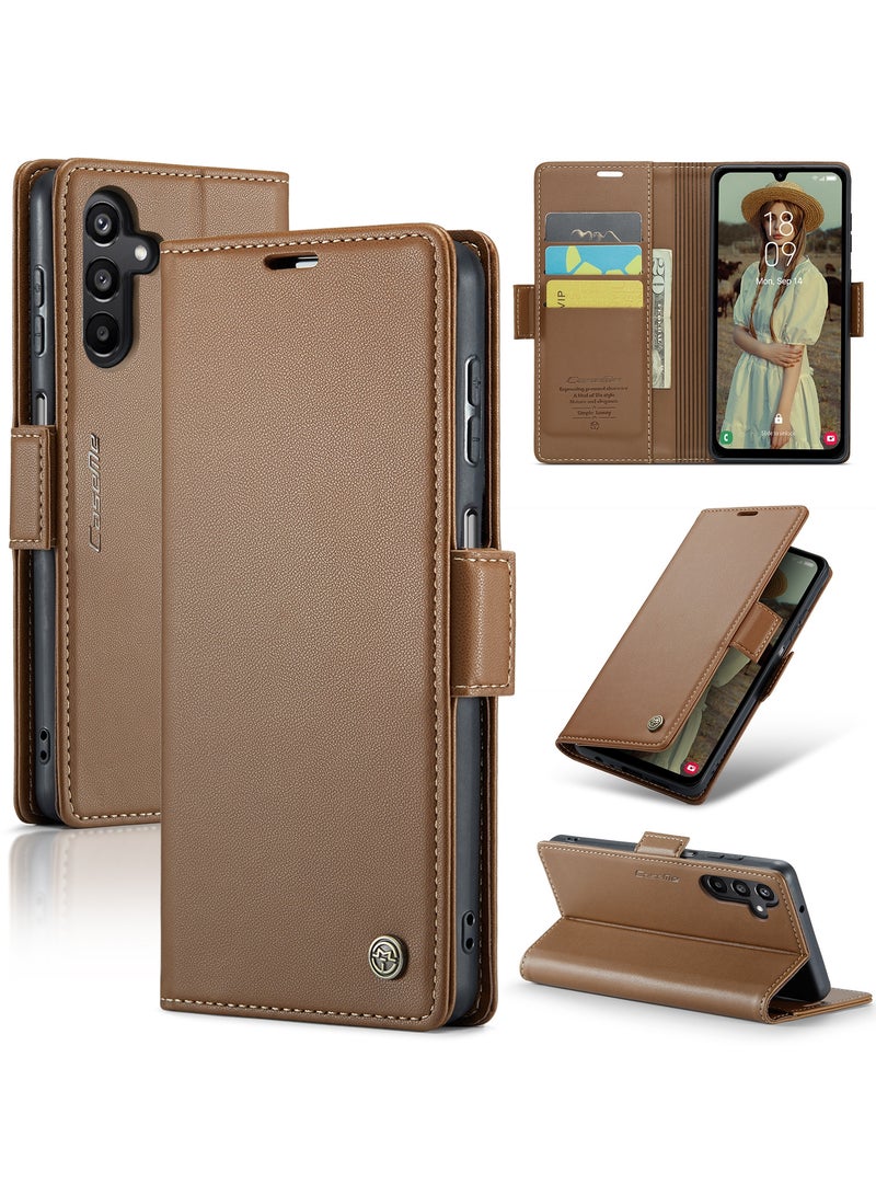CaseMe Flip Wallet Case For Samsung Galaxy A15 4G/5G RFID Blocking PU Leather Wallet Flip Folio Case with Card Holder Kickstand Shockproof Phone Cover - Brown - Image 1