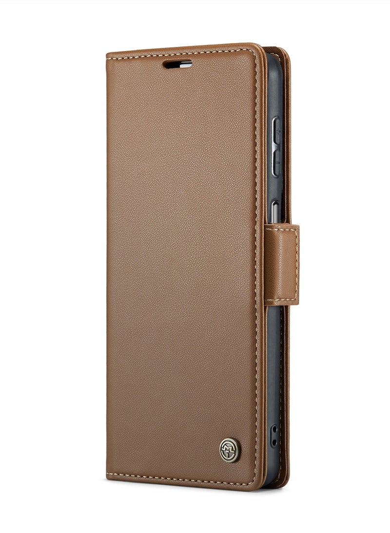 CaseMe Flip Wallet Case For Samsung Galaxy A15 4G/5G RFID Blocking PU Leather Wallet Flip Folio Case with Card Holder Kickstand Shockproof Phone Cover - Brown - Image 5