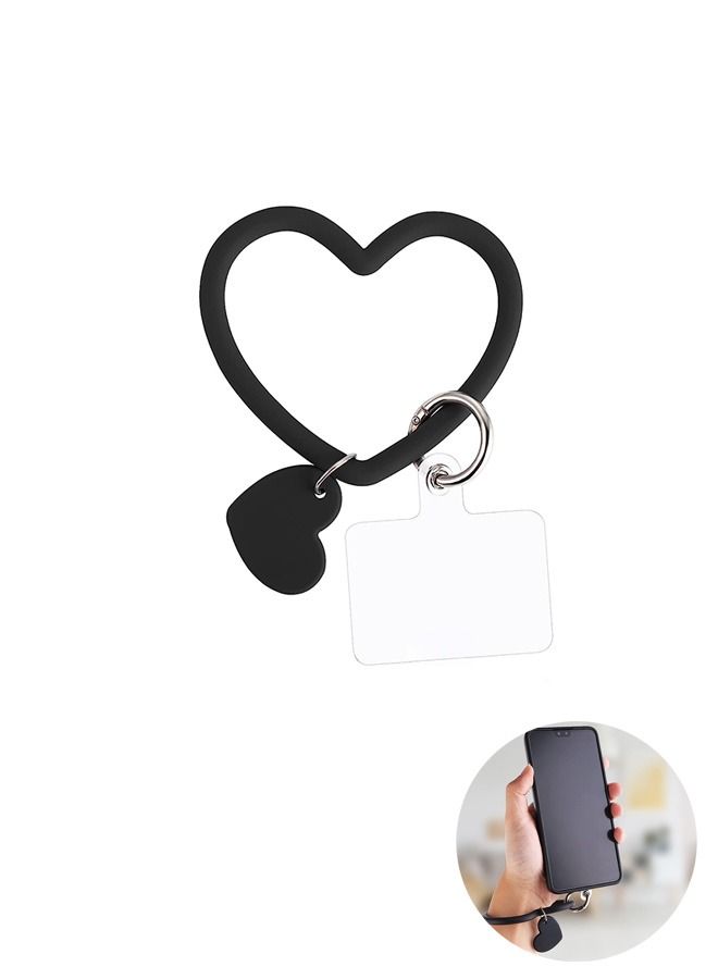 سيليكون حلقة القلب حبل الهاتف، العالمي سيليكون عالية المرونة الهاتف المعصم الدائري مكافحة خسر حلقة حزام، لجميع الهواتف الذكية (أسود) - Image 1