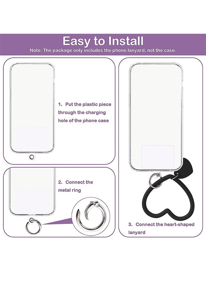 سيليكون حلقة القلب حبل الهاتف، العالمي سيليكون عالية المرونة الهاتف المعصم الدائري مكافحة خسر حلقة حزام، لجميع الهواتف الذكية (أسود) - Image 3