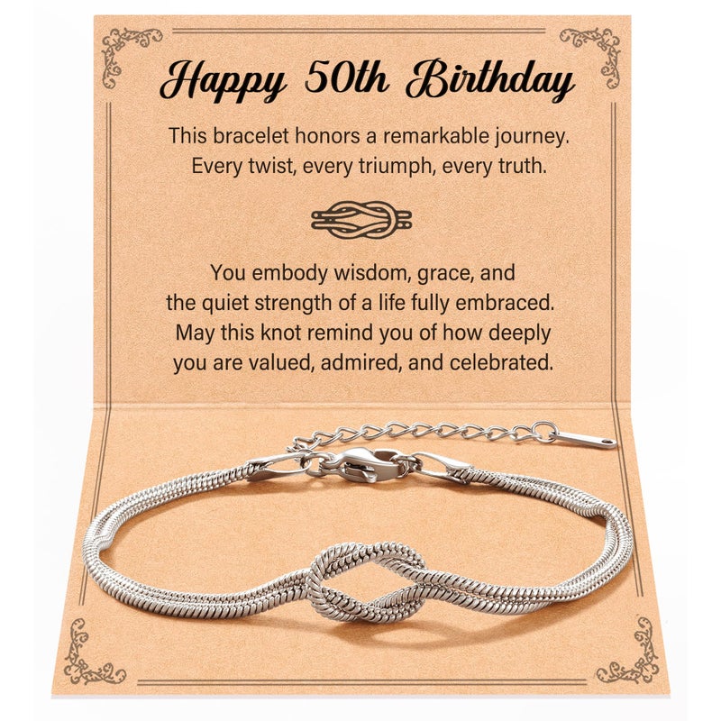 Tarsus 50th Birthday Gifts for Her Love Knot Bracelet Happy 50 Year Old 50th Birthday Decorations Gifts for Women - Image 1