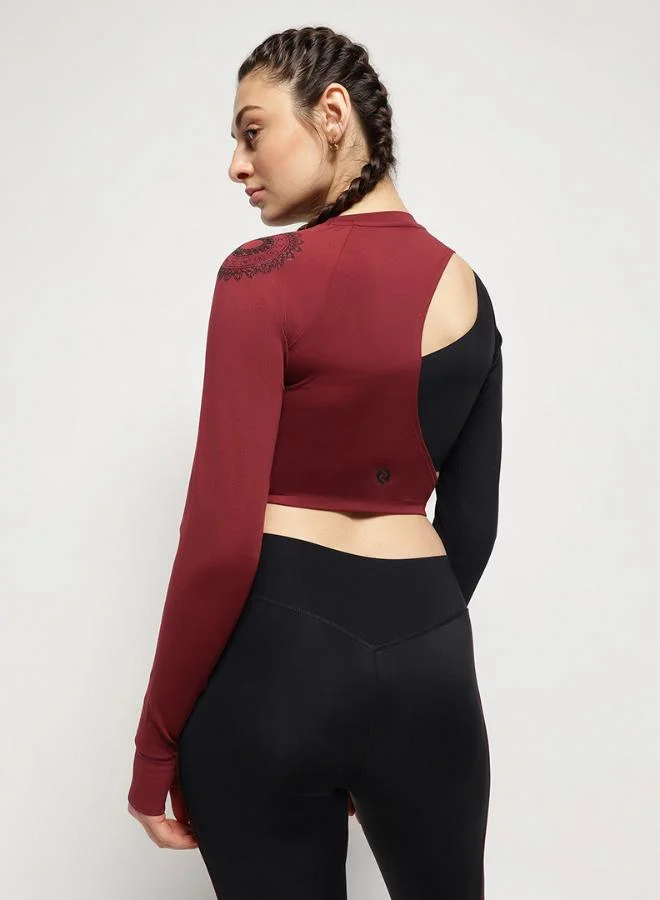 Zaecy  Asymmetric Cutout Top with Inbuilt Bra – Wine Red & Black for Women | Best Price UAE