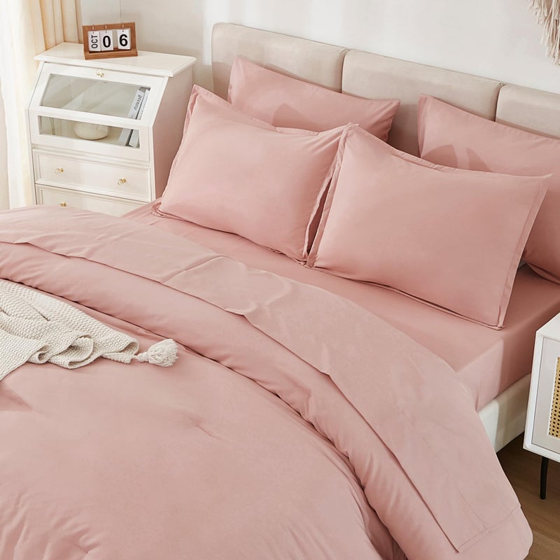 Litanika Litanika Comforter Queen Size Set Blush Pink - 7 Pieces Bed in a Bag Queen Beddding Comforter Sets  Plain Lightweight Bed Set with Comforter  Sheets  Pillowcases & Shams  - Image 4