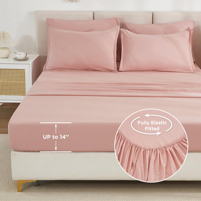 Litanika Litanika Comforter Queen Size Set Blush Pink - 7 Pieces Bed in a Bag Queen Beddding Comforter Sets  Plain Lightweight Bed Set with Comforter  Sheets  Pillowcases & Shams  - Image 5