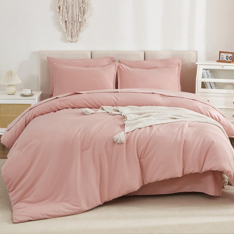 Litanika Litanika Comforter Queen Size Set Blush Pink - 7 Pieces Bed in a Bag Queen Beddding Comforter Sets  Plain Lightweight Bed Set with Comforter  Sheets  Pillowcases & Shams  - Image 2