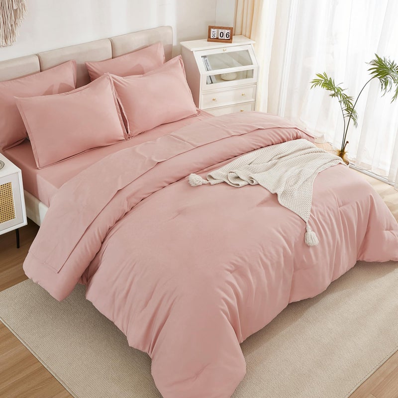 Litanika Litanika Comforter Queen Size Set Blush Pink - 7 Pieces Bed in a Bag Queen Beddding Comforter Sets  Plain Lightweight Bed Set with Comforter  Sheets  Pillowcases & Shams  - Image 3