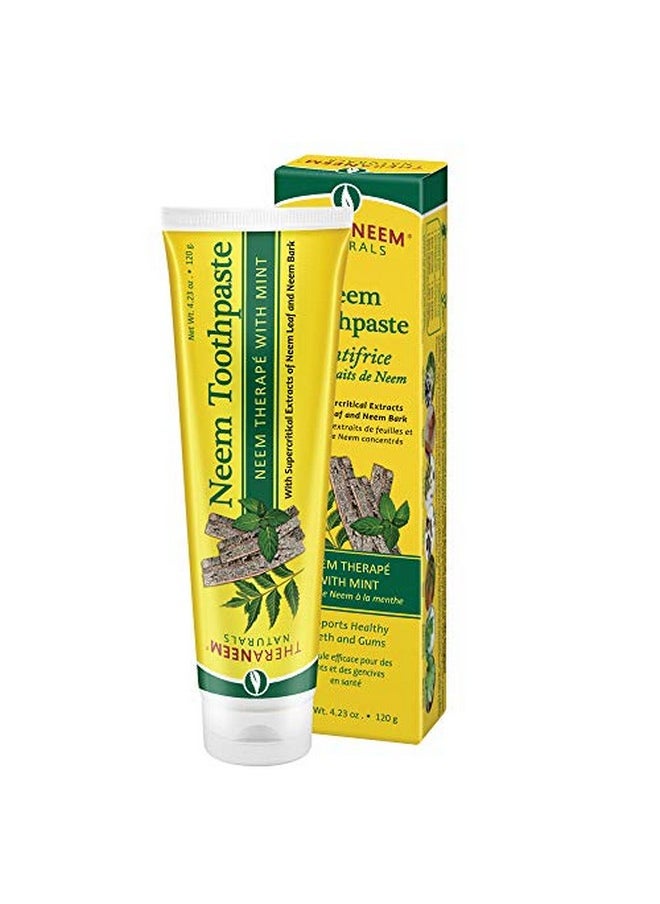 thera neem - Theraneem Neem Therape Toothpaste Mint ; Supports Healthy Teeth Gums & A Fresh Mouth ; No Fluoride & Vegan ; 4.23 Oz - Image 1