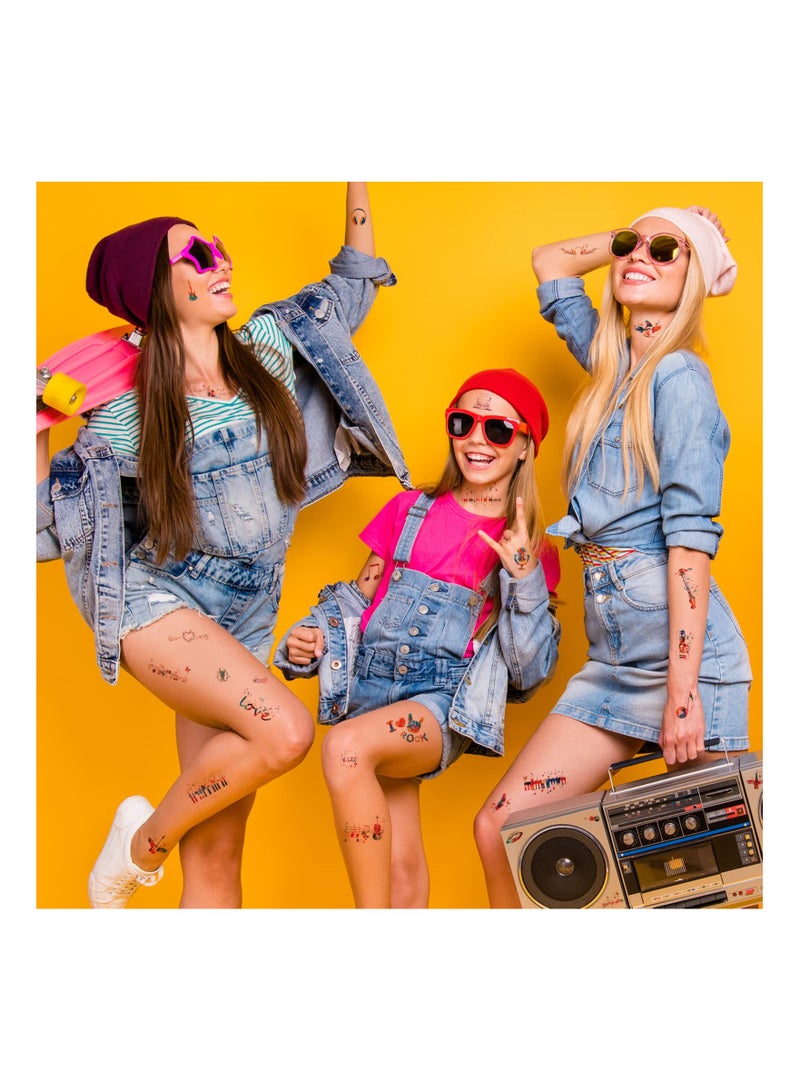 SYOSI Music Notes Temporary Tattoos Creative Tattoos Stickers Red and Blue Music Notes Guitar Piano Music Feathers Fake Tattoos for Music Party Birthday Gift for Adults Music Favor - Image 4