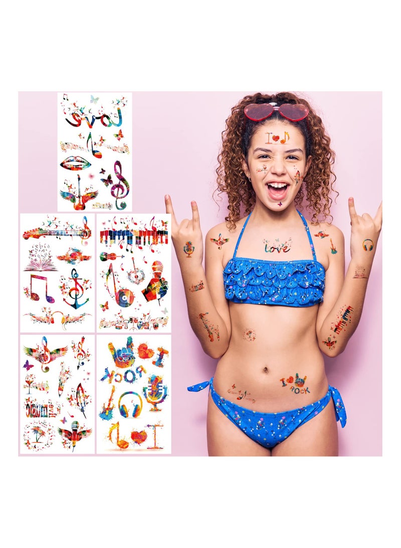 SYOSI Music Notes Temporary Tattoos Creative Tattoos Stickers Red and Blue Music Notes Guitar Piano Music Feathers Fake Tattoos for Music Party Birthday Gift for Adults Music Favor - Image 3
