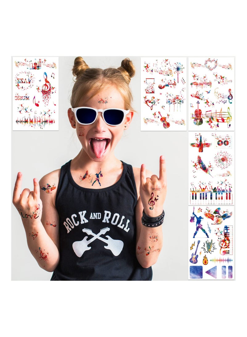 SYOSI Music Notes Temporary Tattoos Creative Tattoos Stickers Red and Blue Music Notes Guitar Piano Music Feathers Fake Tattoos for Music Party Birthday Gift for Adults Music Favor - Image 2