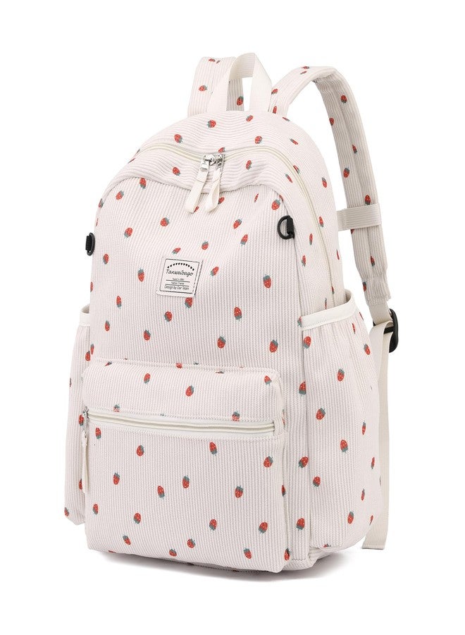 Tanweibago Corduroy Kids Backpack for Boys Girls Backpacks for Primary Elementary Kindergarten, Strawberry Beige, Small(13.7" H Fit A4 Folder), Backpack - Image 1
