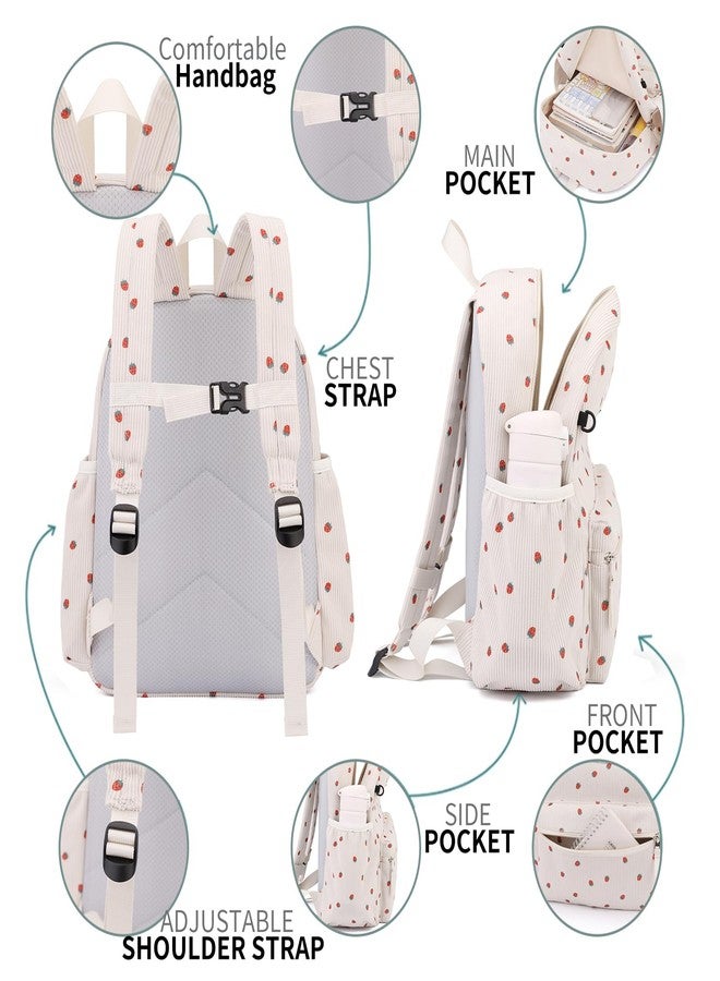 Tanweibago Corduroy Kids Backpack for Boys Girls Backpacks for Primary Elementary Kindergarten, Strawberry Beige, Small(13.7" H Fit A4 Folder), Backpack - Image 4