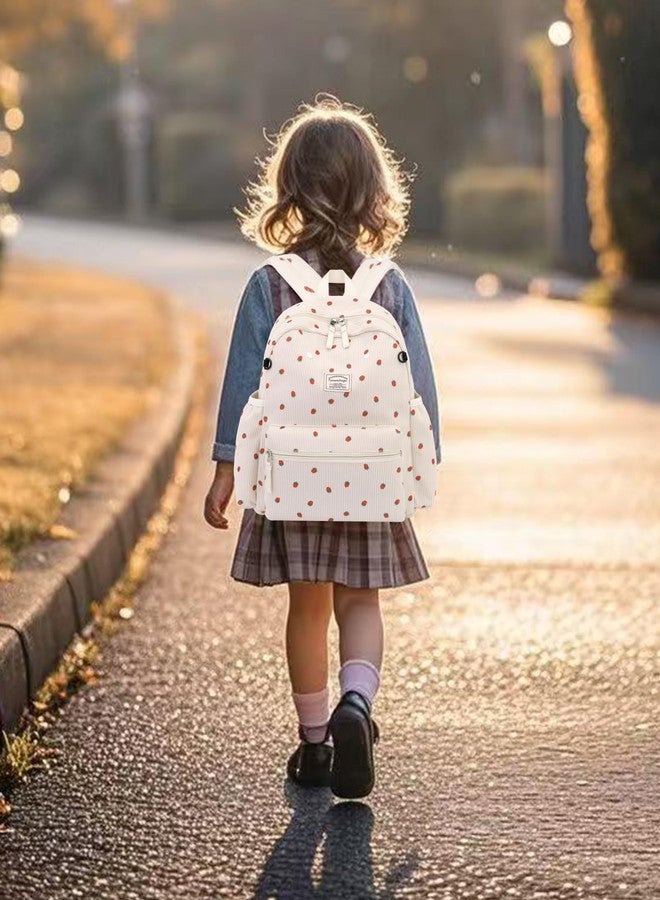 Tanweibago Corduroy Kids Backpack for Boys Girls Backpacks for Primary Elementary Kindergarten, Strawberry Beige, Small(13.7" H Fit A4 Folder), Backpack - Image 5