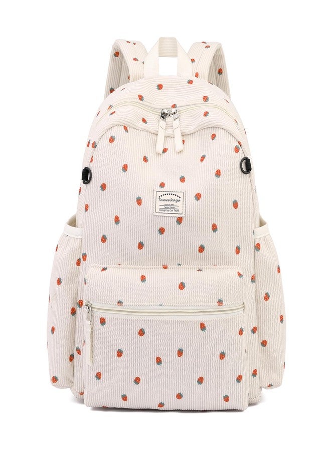 Tanweibago Corduroy Kids Backpack for Boys Girls Backpacks for Primary Elementary Kindergarten, Strawberry Beige, Small(13.7" H Fit A4 Folder), Backpack - Image 2