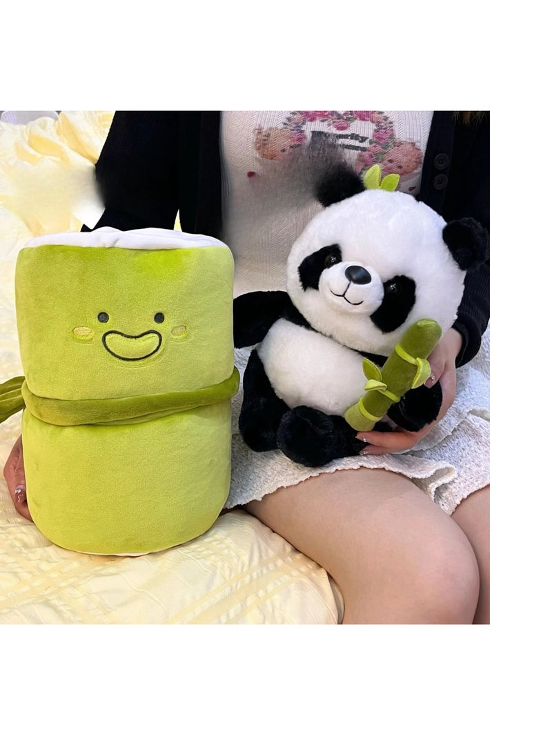 AROAQ Panda Stuffed Animals, 2 In 1 Bamboo Tube Panda Plush And Pillow, Panda Bear Plush Toys With Bamboo Stuffed Panda Plushies For Boys And Girls  - Image 3