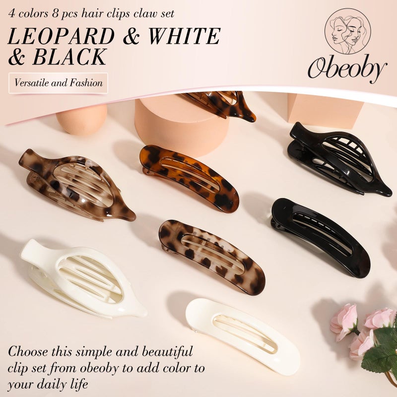 Obeoby 8 PCS Flat Hair Clips, Easter Gifts Tortoiseshell Flat Claw Clips 2 Styles Hair Claws for Women Girls Medium Hair Volume - Image 3