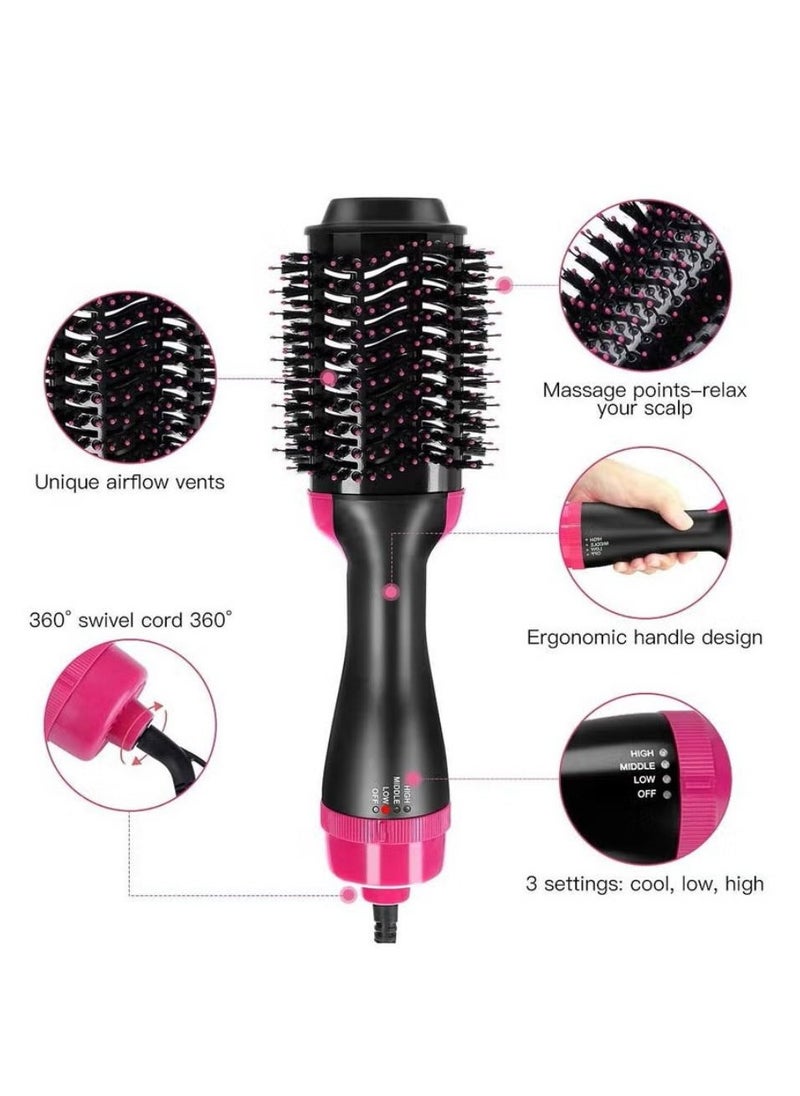 One Step Electric Hair Dryer 3-in-1 Hot Air Brush for Hair Styler Frizz Control, One Step Hair Dryer with 2 changeable Brushhead for Linear and Curly Hair Black/Pink  - Image 2