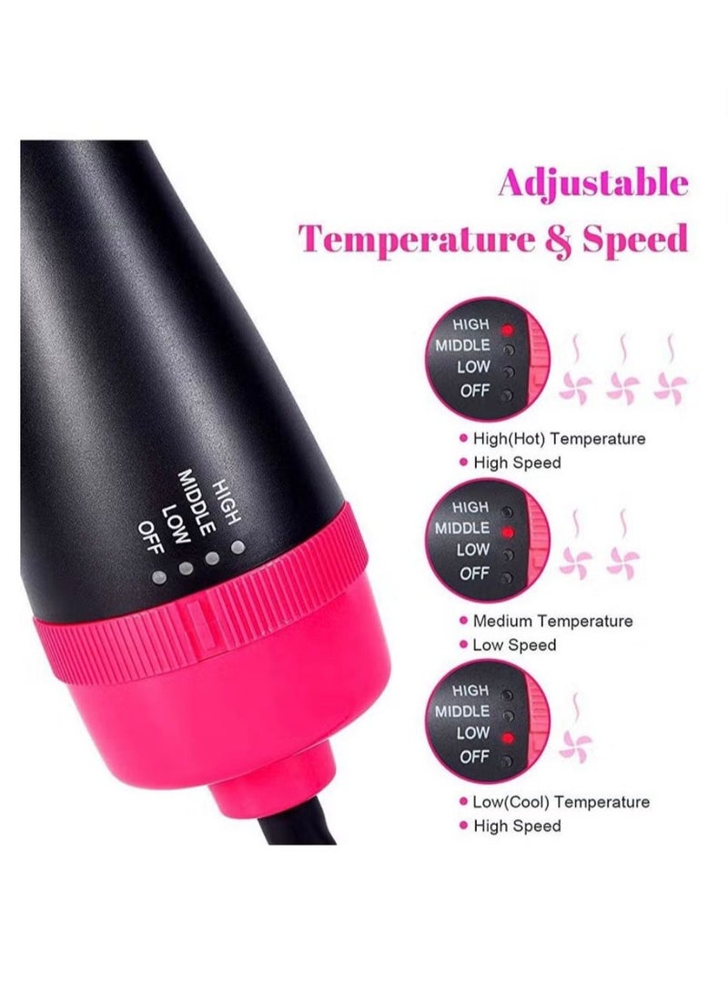 One Step Electric Hair Dryer 3-in-1 Hot Air Brush for Hair Styler Frizz Control, One Step Hair Dryer with 2 changeable Brushhead for Linear and Curly Hair Black/Pink  - Image 4