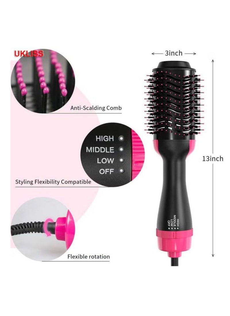 One Step Electric Hair Dryer 3-in-1 Hot Air Brush for Hair Styler Frizz Control, One Step Hair Dryer with 2 changeable Brushhead for Linear and Curly Hair Black/Pink  - Image 3