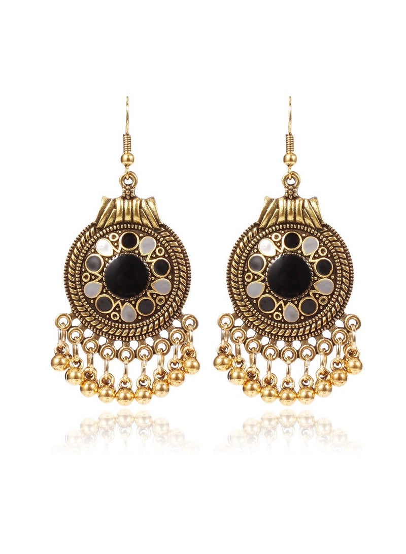 AROAQ Vintage Statement Drop Dangle Earrings, Bohemian Hanging Disc Metal Ball Tassel Earrings, Durable and Elegant Roman Style Long Dangle Hook Earring Jewelry for Women Girls, (1 Pair Black)  - Image 1