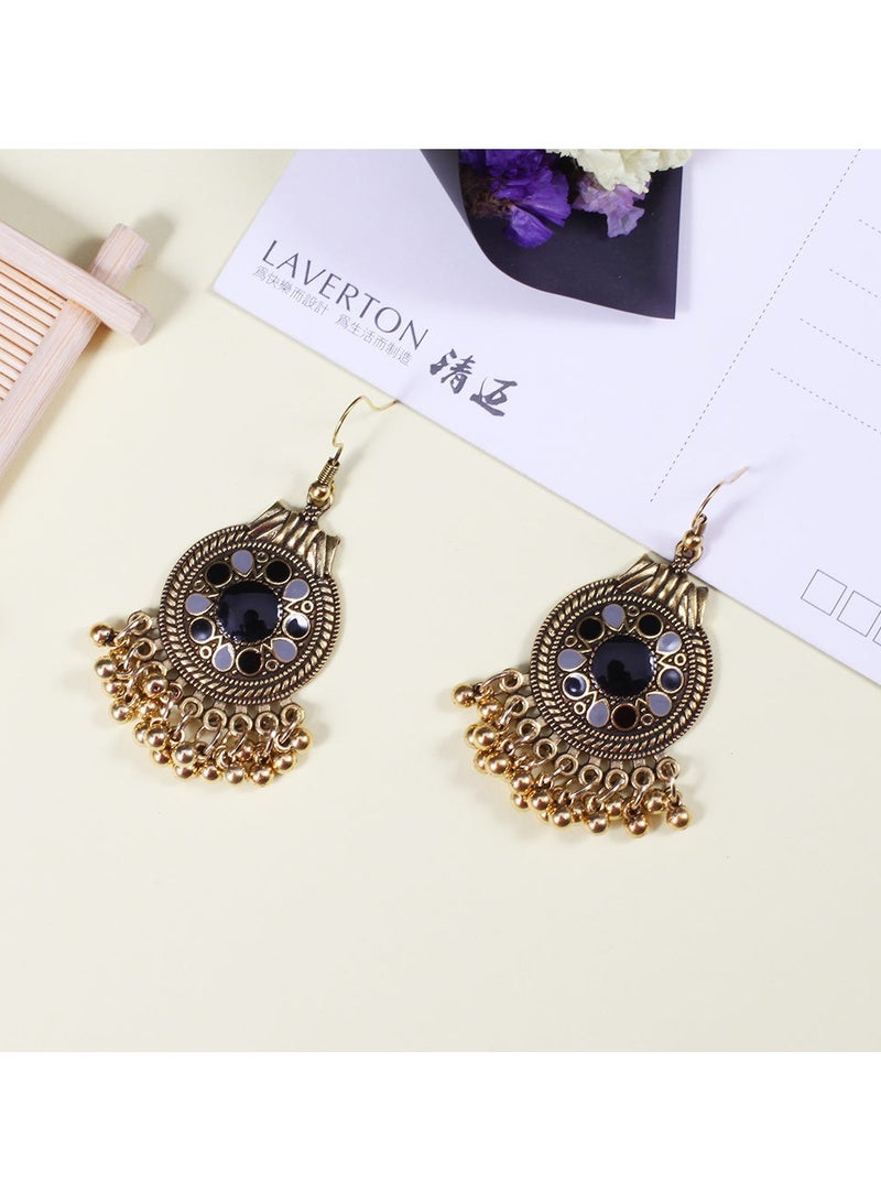 AROAQ Vintage Statement Drop Dangle Earrings, Bohemian Hanging Disc Metal Ball Tassel Earrings, Durable and Elegant Roman Style Long Dangle Hook Earring Jewelry for Women Girls, (1 Pair Black)  - Image 3
