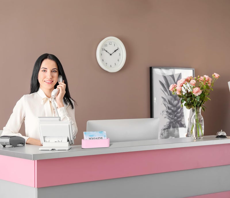 MXOAZNE Cement Business Card Holder for Desk, Modern Desktop Business Name Card Display Stands for Women, Concrete Desk Decor, Pink - Image 3
