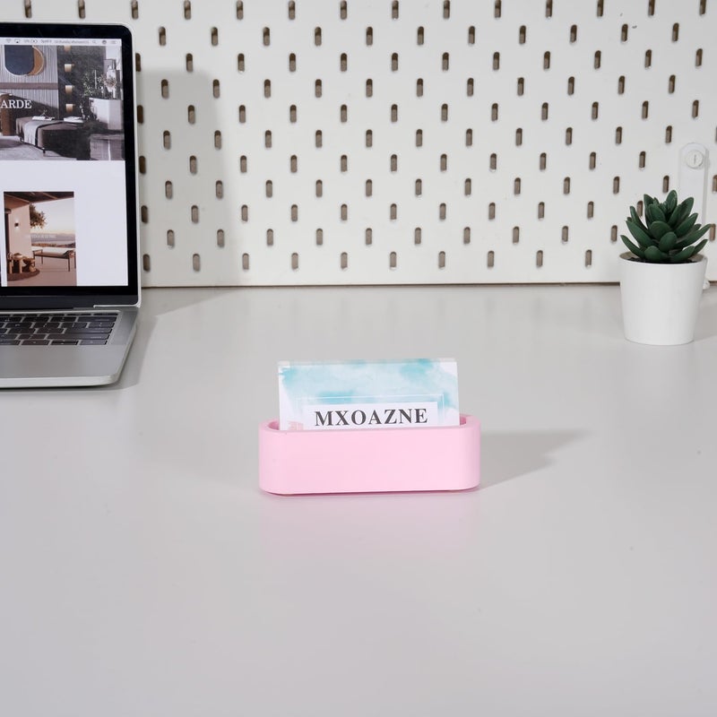MXOAZNE Cement Business Card Holder for Desk, Modern Desktop Business Name Card Display Stands for Women, Concrete Desk Decor, Pink - Image 4