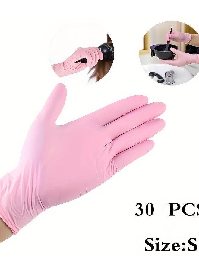 Pink Disposable Nitrile Gloves 30 Pieces Size S For Household Cleaning Dyeing Hair Pet Bathing - Image 1