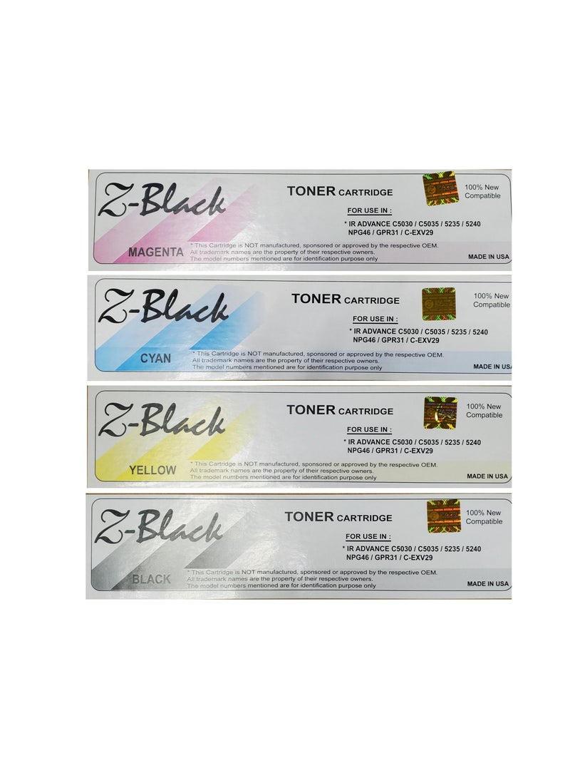 Z-Black Compatible Toner Cartridge for Canon IR Advance C-5030 / 5035 / 5235 / 5240 / NPG46 / GPR31 / C-EXV29 ( All 4 Pieces Complete Set ) - Image 2