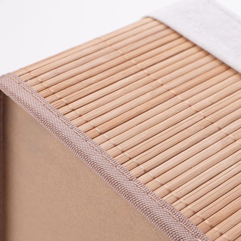 Kuber Industries Kuber Industries Pack of 6 Bamboo Storage Basket With Liner|Fodable Storage Organizer|Box For Cloth, Toiletry, Bathroom|Capacity 14.9L, 10.5L, 3.5L, 1.9L|Natural|  - Image 5