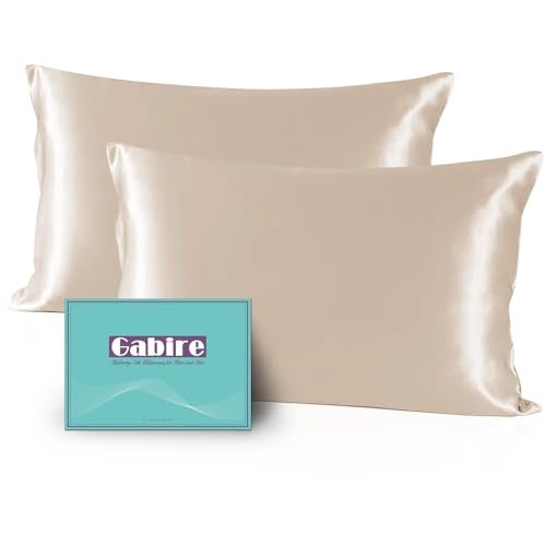 Gabire Mulberry Silk Pillow Cases Set of 2, Both Sides Real Silk Pillowcase for Hair and Skin Prevent Acne Pillowcase Organic Silk Pillowcase 2 Pack with Hidden Zipper, Champagne, Standard (20"×26") - Image 1