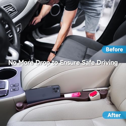 Givifive Car Seat Gap Filler Set of 2, 3IN1 Seat Side Gap Filler Plug with Storage Slot & Hook Function, Soft Foam Universal Fit Car SUV Truck Fill Gap Between Seats Console Organizer（Narrow Dark Brown） - Image 2