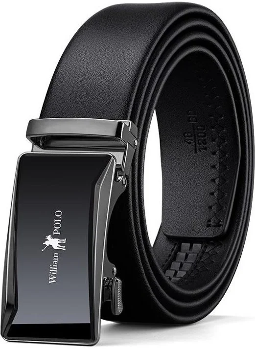 Williampolo Gray Men's Black Metal Buckle Leather Belt 115CM