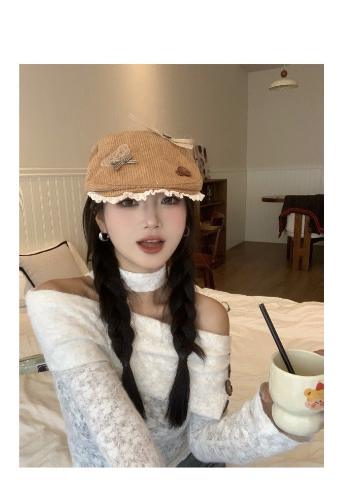 Female Cute Bear Bow Forward Hat  - Image 3