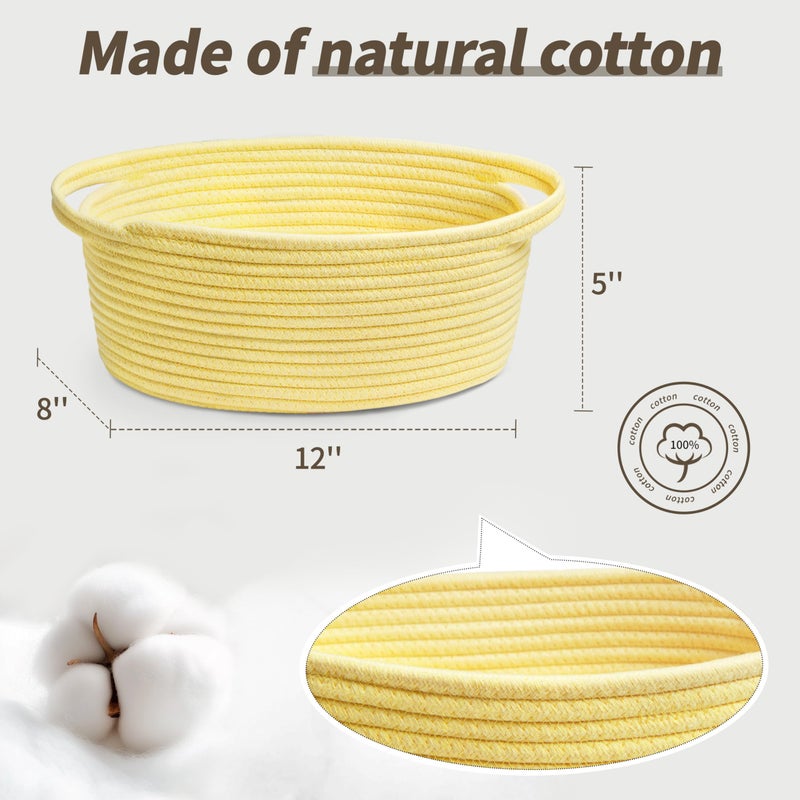 Pro Goleem Small Woven Basket With Gift Bags And Ribbons Durable Baskets For Gifts Empty Small Rope Basket For Storage 12""X 8"" X 5"" Baby Toy Basket With Handles  Yellow - Image 4