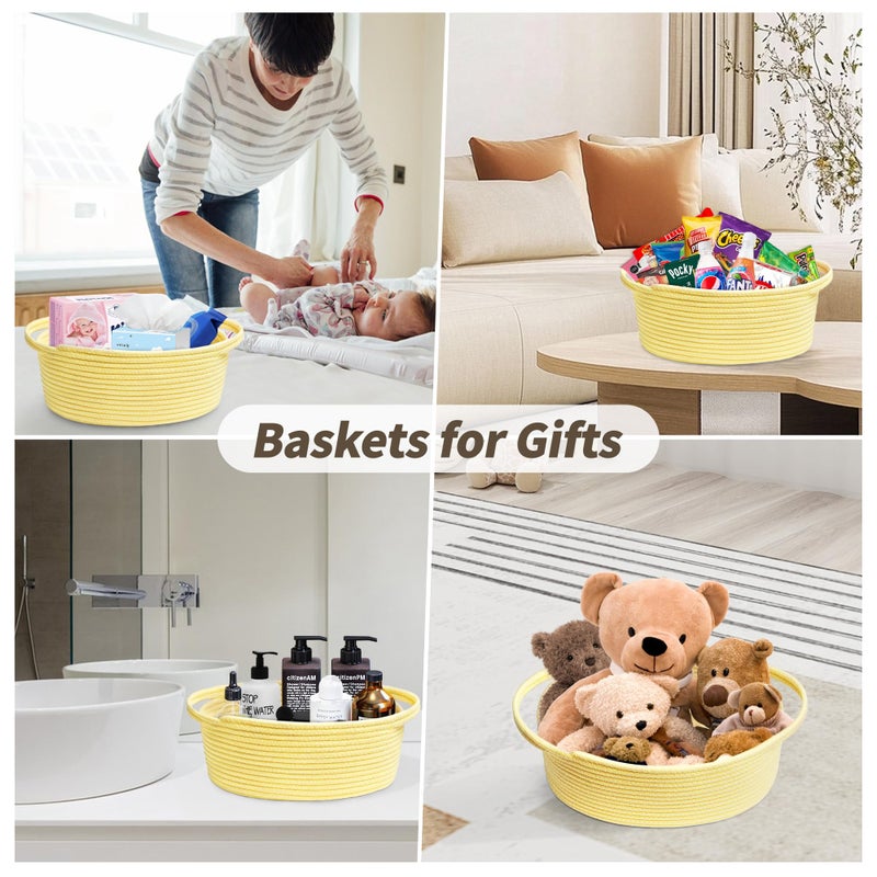 Pro Goleem Small Woven Basket With Gift Bags And Ribbons Durable Baskets For Gifts Empty Small Rope Basket For Storage 12""X 8"" X 5"" Baby Toy Basket With Handles  Yellow - Image 3