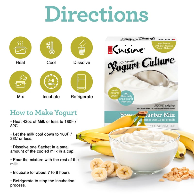 Euro Cuisine RI1020 All Natural Yogurt Culture Starter - Perfect for Dairy Free, Whole Milk, Protein Yogurt - Probiotic Yogurt Pouches for Smooth, Creamy Homemade Yogurt - Image 2