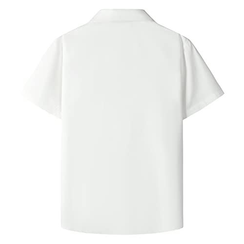 JOGAL Boys Guayabera Shirts Cuban Short Sleeve Casual Button Down Beach Shirt White 12 - Image 2