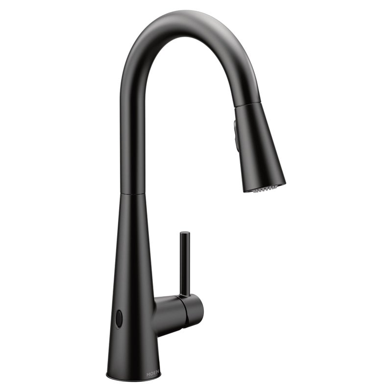 Moen Sleek Matte Black Motionsense Wave Sensor Touchless OneHandle High Arc Pulldown Modern Kitchen Faucet Featuring Power Clean 7864EWBL