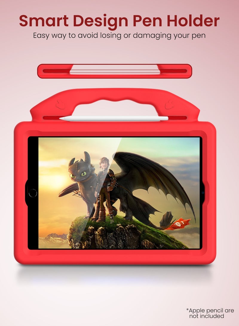 Moxedo Shockproof Protective Case Cover Lightweight Convertible Handle Kickstand for Kids with pencil holder Compatible for iPad Pro / Air3 10.5 / 10.2 2019 / 2021 - Red - Image 3