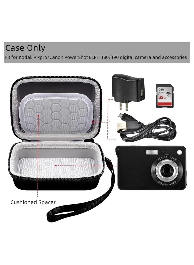 حقيبة كاميرا رقمية متوافقة مع Kodak PixPro/Canon PowerShot/Sony DSC، حقيبة حمل واقية صلبة للكاميرا للكابل وبطاقة SD - Image 5