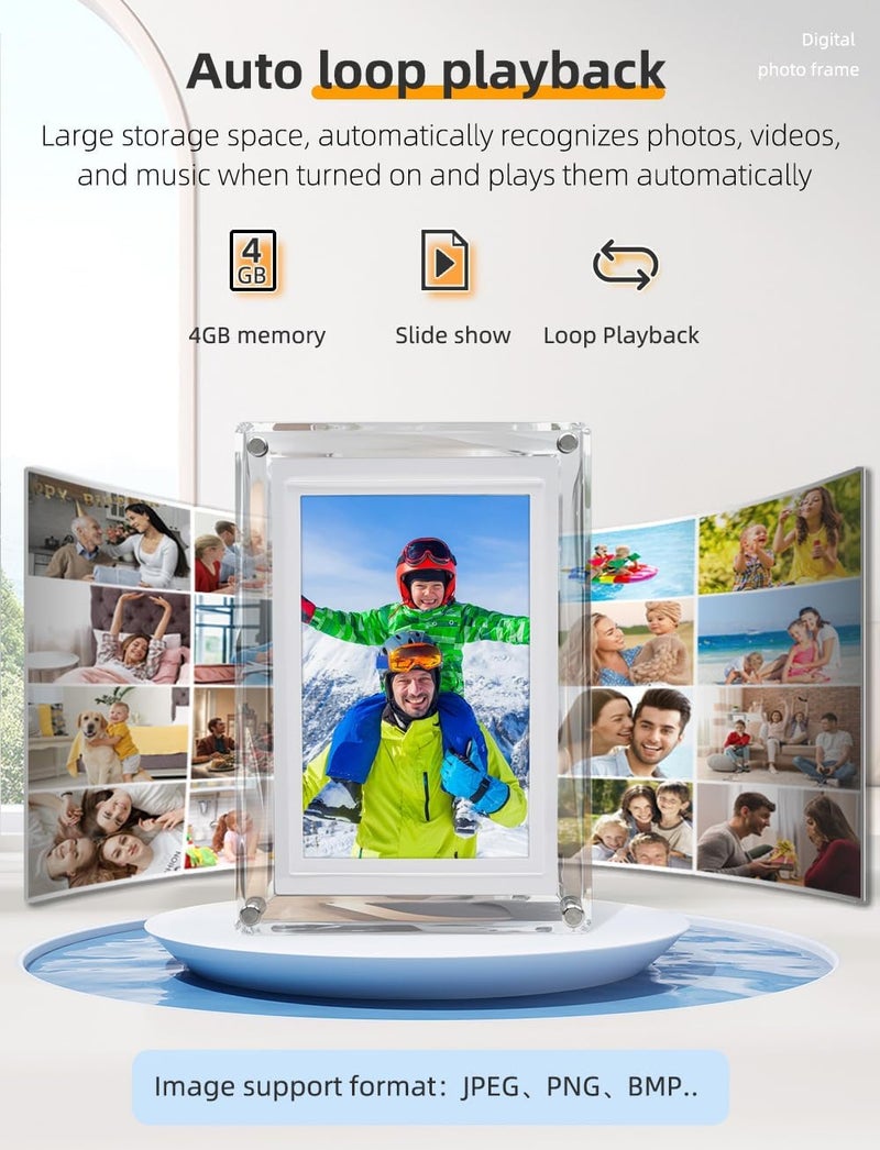 إطار صور رقمي 2.5 بوصة، إطار صور رقمي أكريليك مع ذاكرة 4 جيجابايت، إطار صور دوار تلقائي مع LED ملون يدعم تشغيل الفيديو والموسيقى للمكتب المنزلي - Image 5