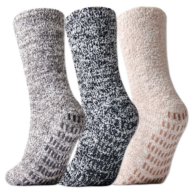 JORMATT 3 Pairs Ultra Thick Grip Fuzzy Socks Non Skid Slipper Hospital Socks Unisex - Image 1