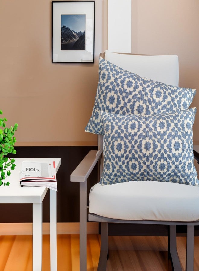 Aitliving Throw Pillow Cover Embroidered Trellis 12x20 inch Mina Blue Cornflower 30x50cm Decorative Lumbar Pillow Cover Embroidery Cotton Canvas 1pc Della Robbia Blue Cushion Cover - Image 5