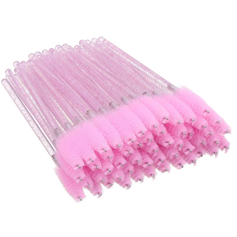 Elisel 100 PCS Disposable Mascara Brushes Crystal Eyelash Brushes Mascara Wands Applicator Eyelash Extensions Makeup Tools Eyebrow Brush Pink